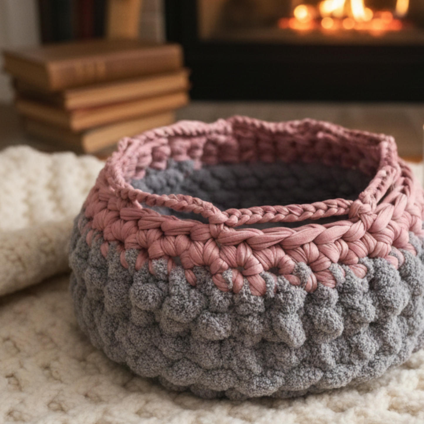 Dusky Rose Comfort Cradle Basket - Crocheted Storage Basket