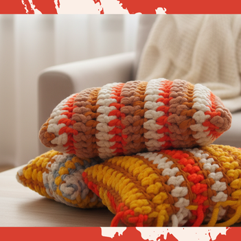 Crocheted neck pillow and sleep masks.