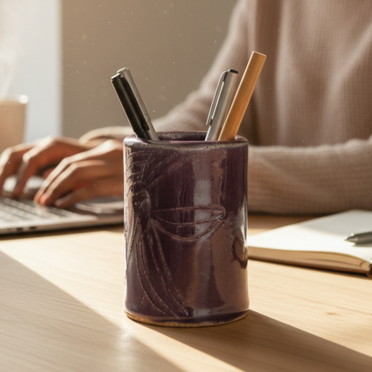 Aubergine Ceramic Pen Holder - Handmade Pottery