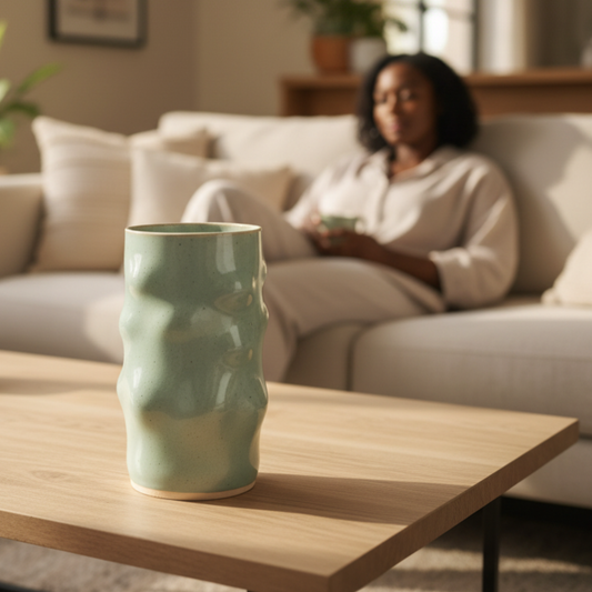 Celadon Undulating Glaze Pottery  - Handmade Ceramic Slab Pot