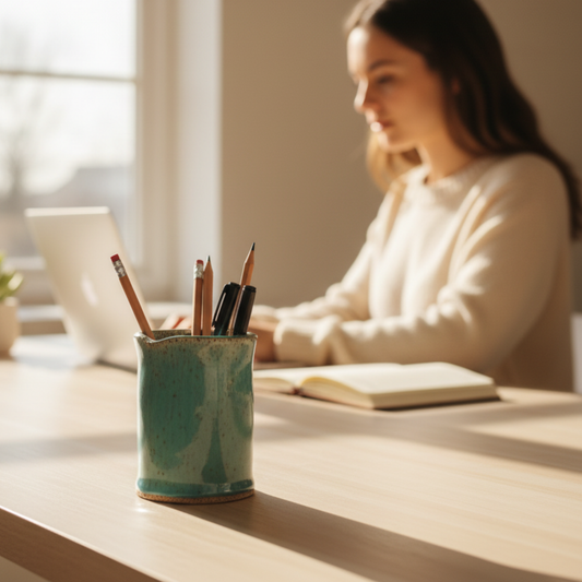 Turquoise Ceramic Pen Holder - Handmade Pottery