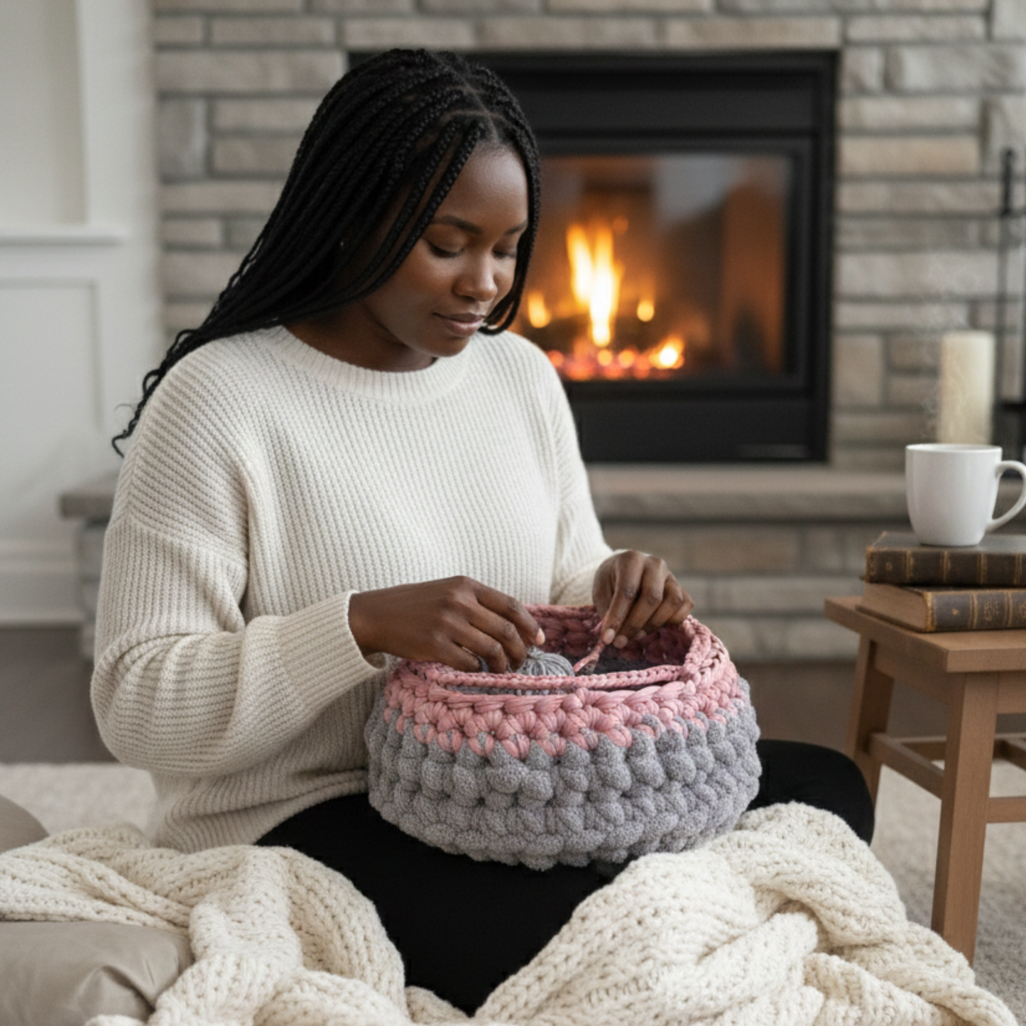 Dusky Rose Comfort Cradle Basket - Crocheted Storage Basket