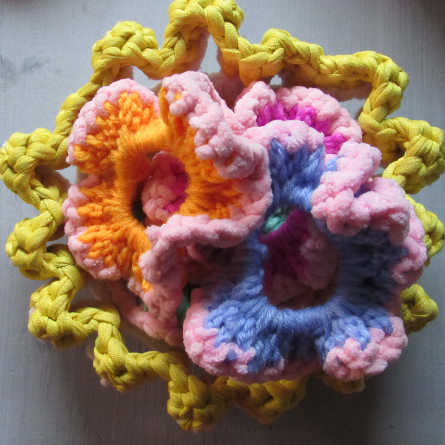 Flower Pedestal Basket - Crocheted Functional Basket