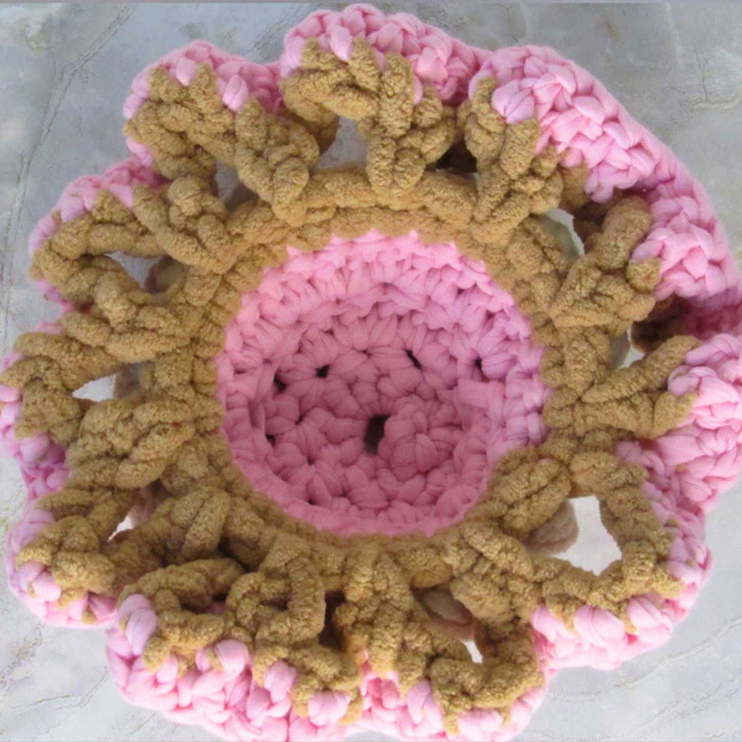 Cozy Flower Pedestal Basket - Crocheted Functional Basket