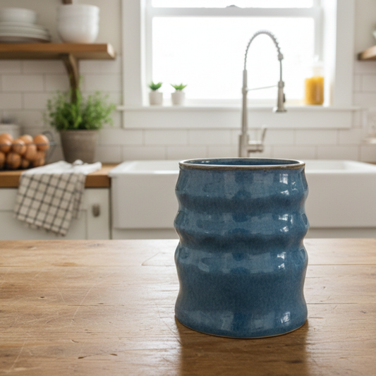 Stoned Denim Ripples Glaze Pottery  - Handmade Ceramic Slab Pot