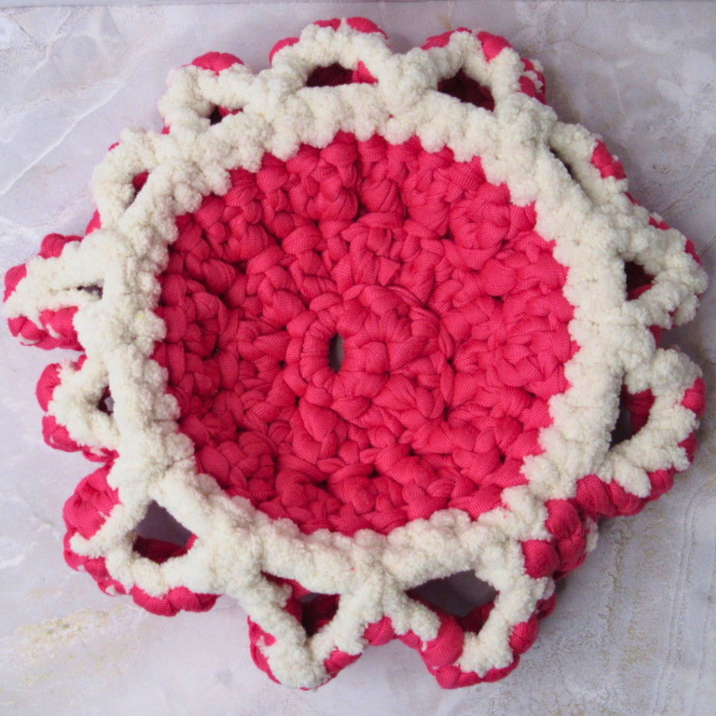 Flower Pedestal Basket - Crocheted Functional Basket