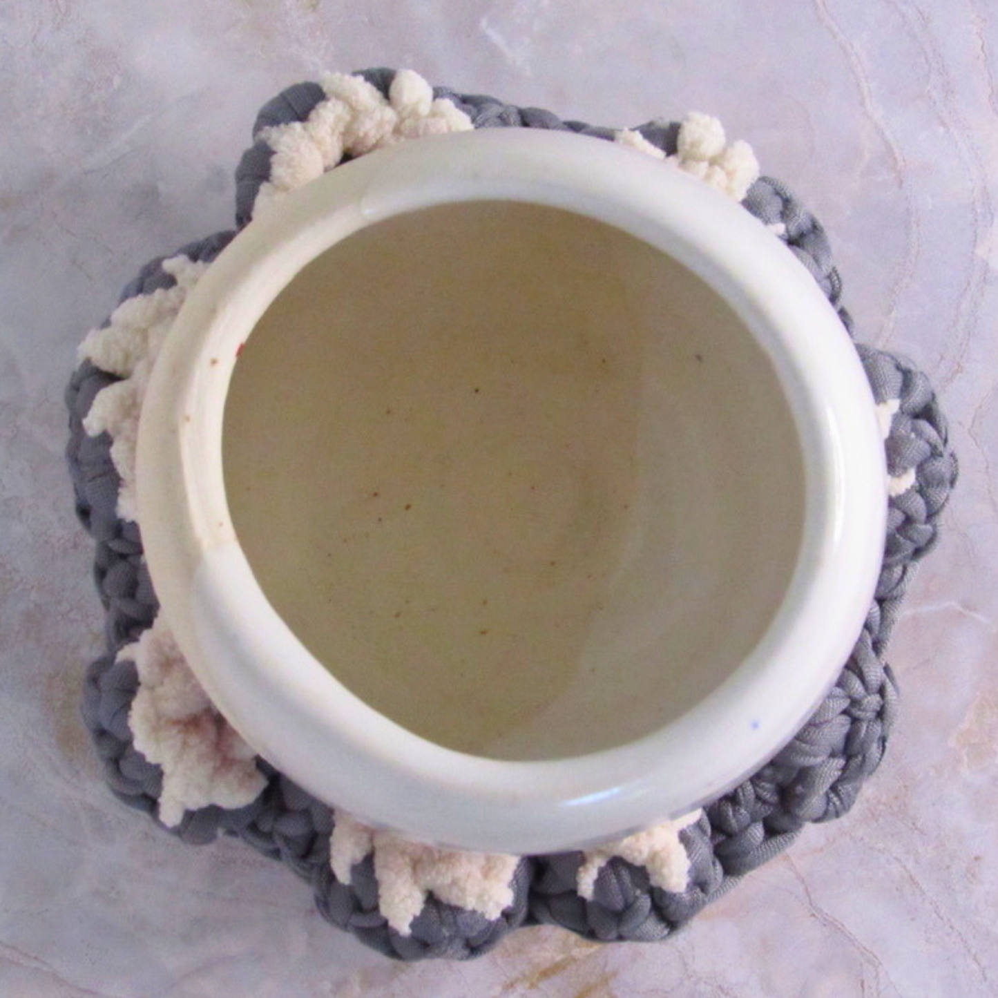 Cozy Flower Pedestal Basket - Crocheted Functional Basket