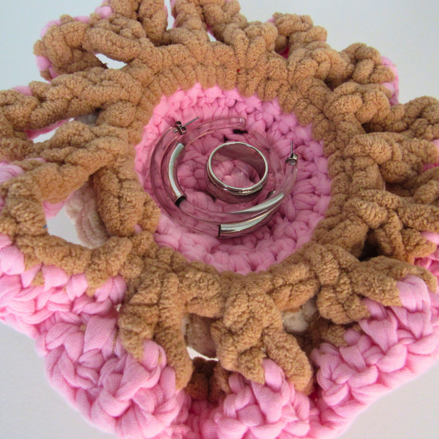Cozy Flower Pedestal Basket - Crocheted Functional Basket