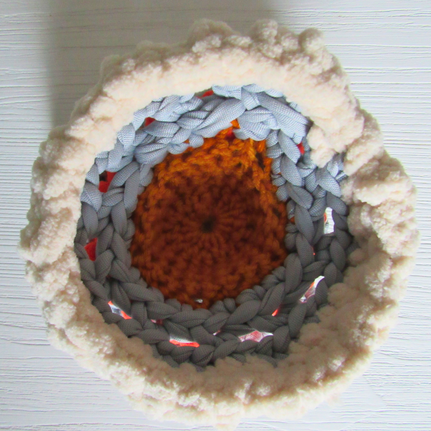 Cozy Mini Pedestal Functional Decorative Basket in cream and orange top view