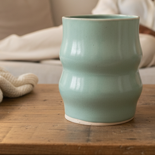 Celadon Tidal Glaze Pottery  - Handmade Ceramic Slab Pot