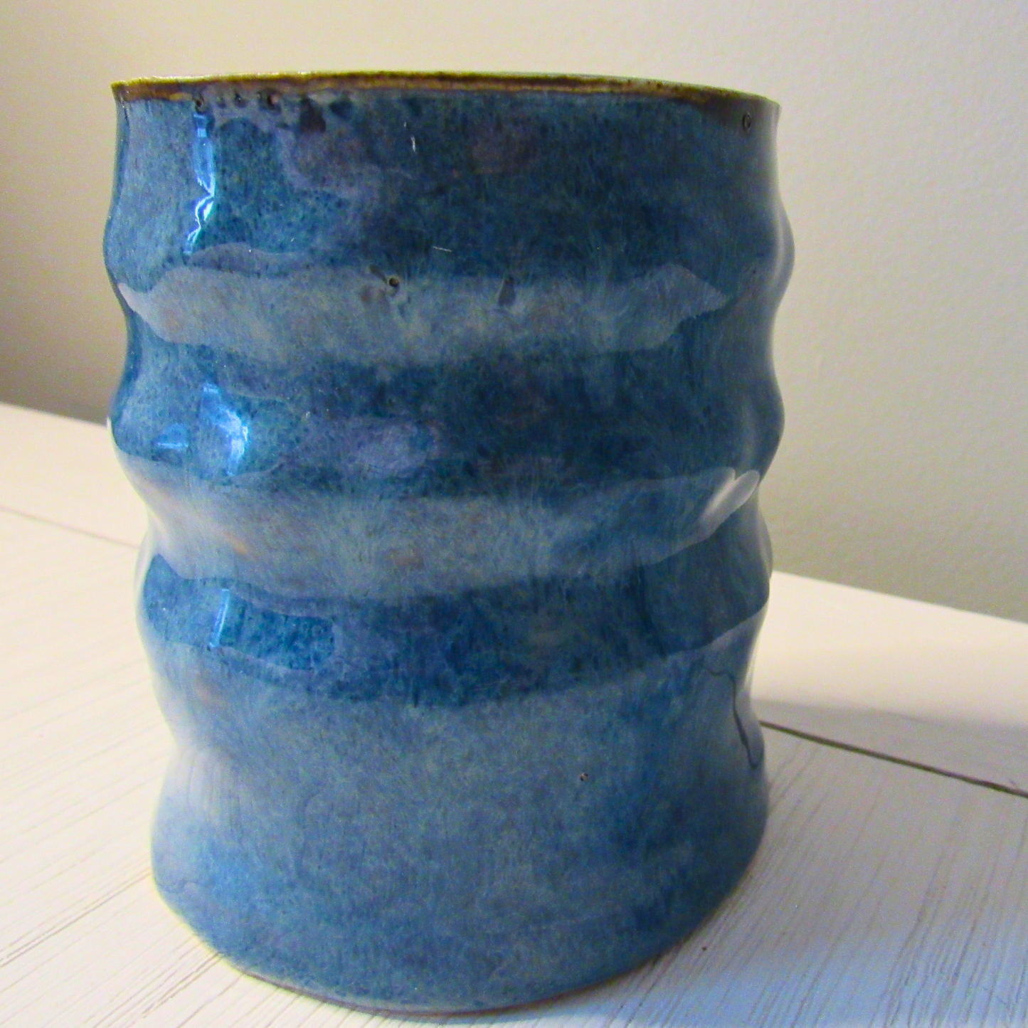 Stoned Denim Ripples Glaze Pottery  - Handmade Ceramic Slab Pot