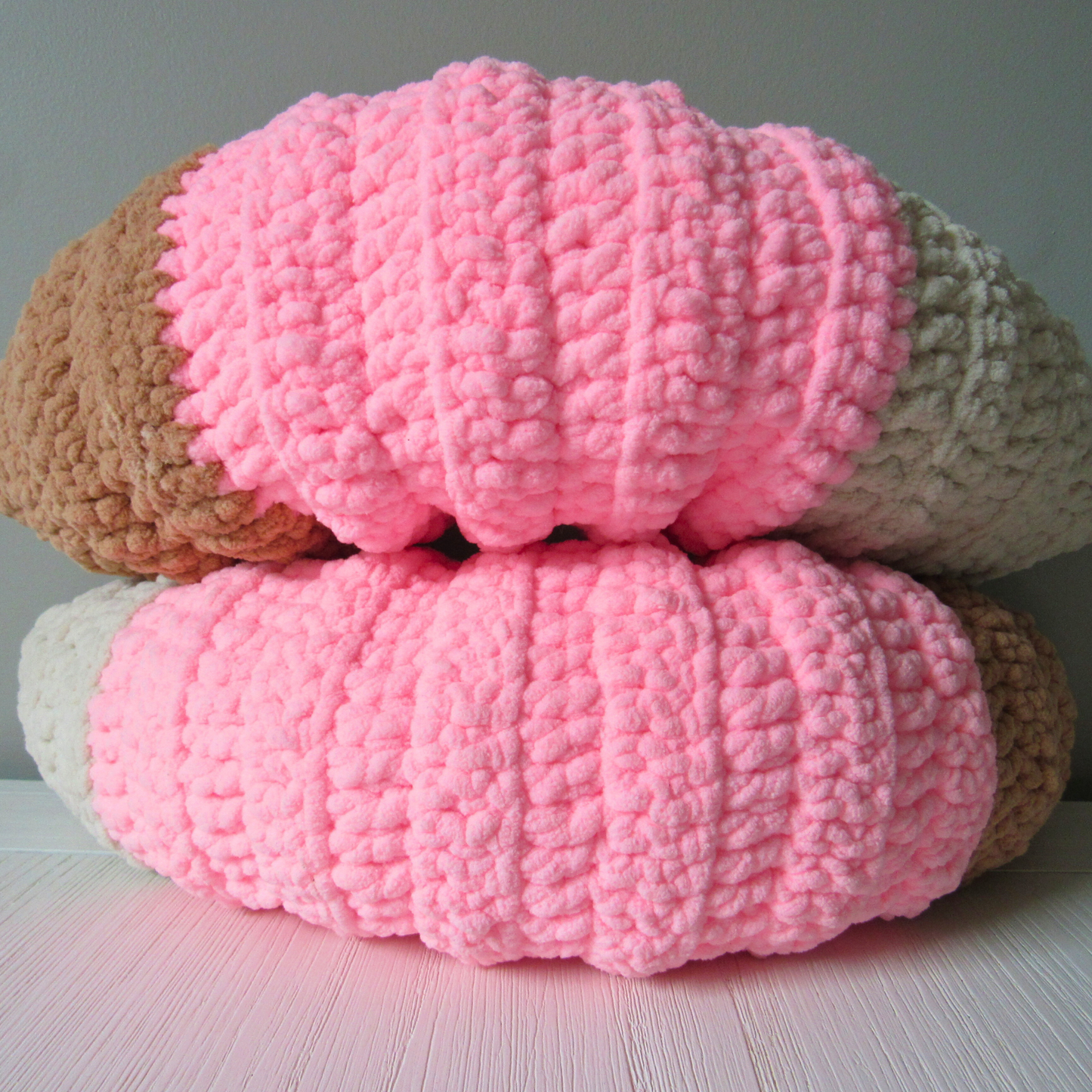 Cozy Curve Handmade Neck Pillow in cream, pink and dark beige