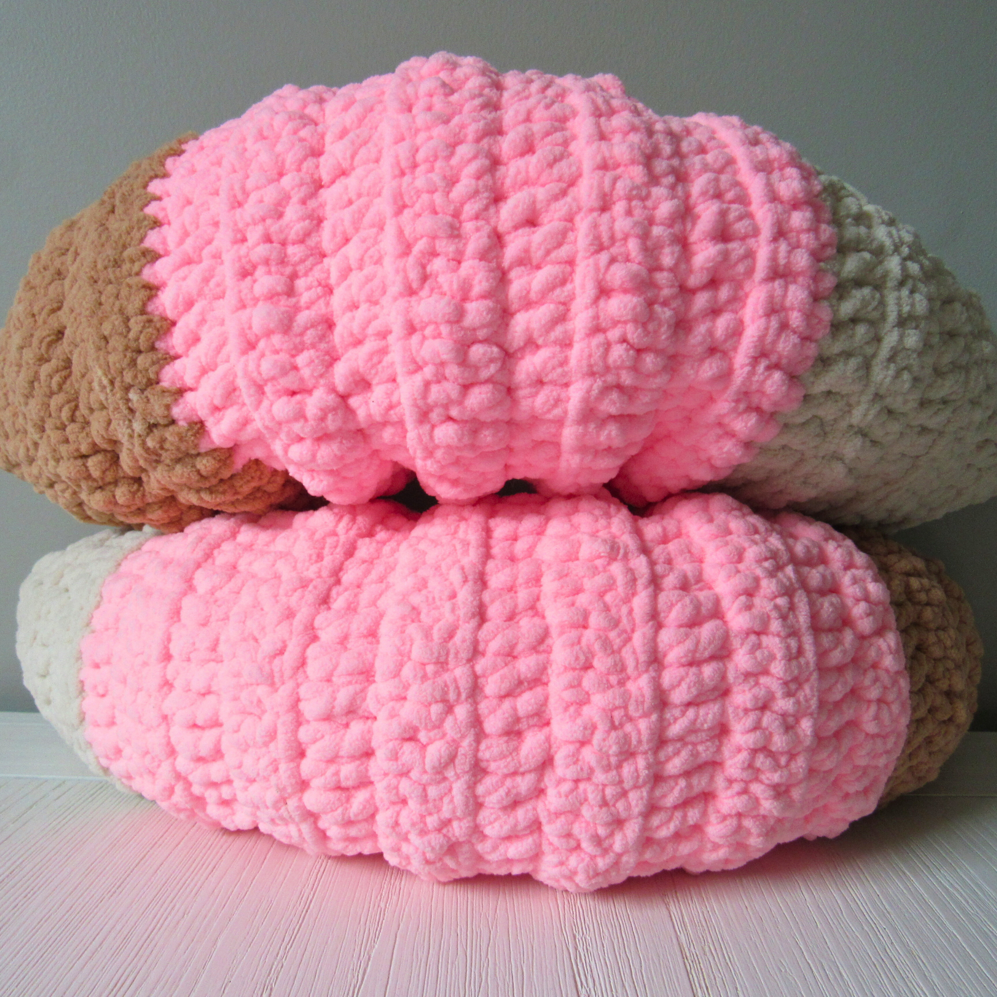 Cozy Curve Handmade Neck Pillow in cream, pink and dark beige